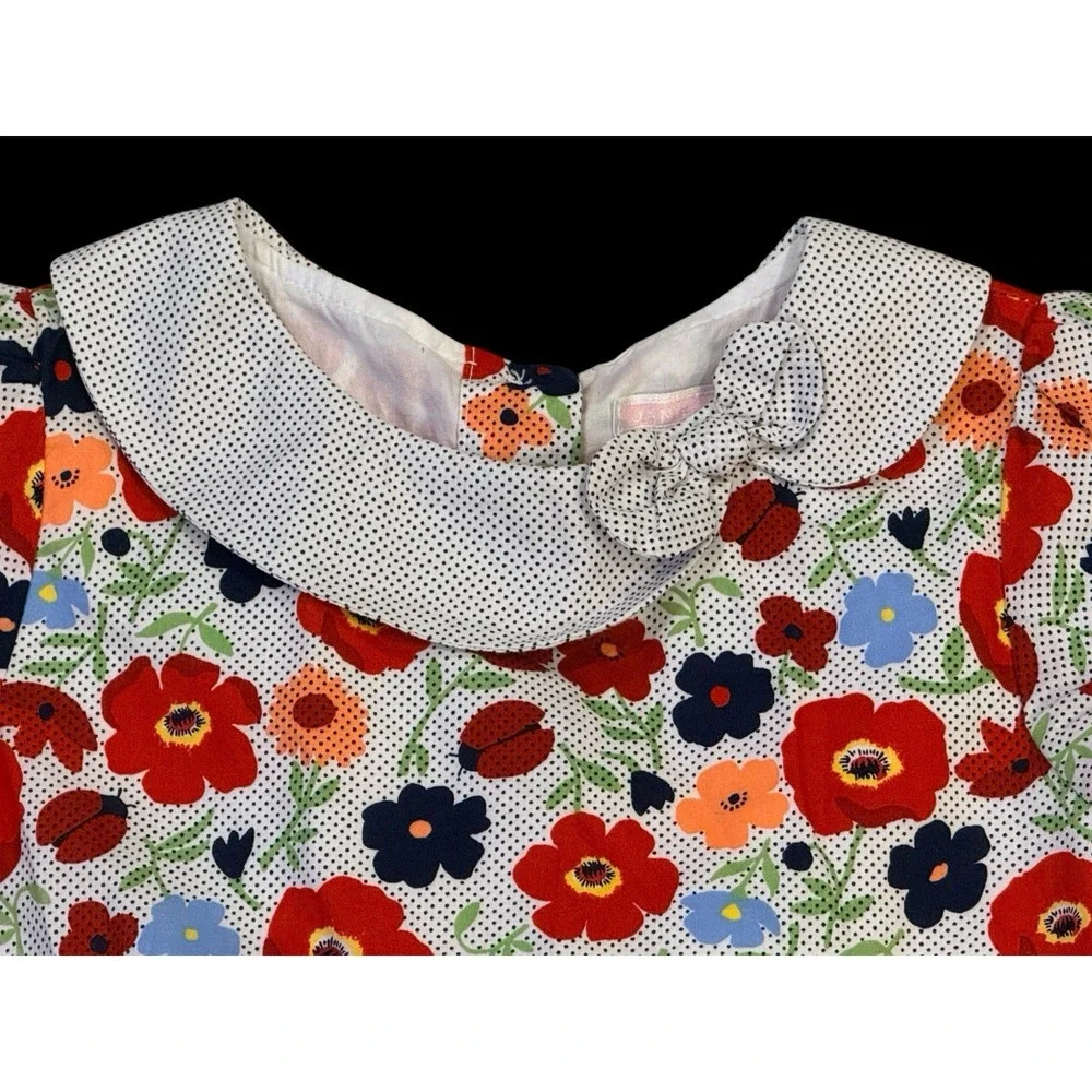 Janie and Jack Floral Dress 5T Peter Pan Collar Tie Back Cotton Lined Summer